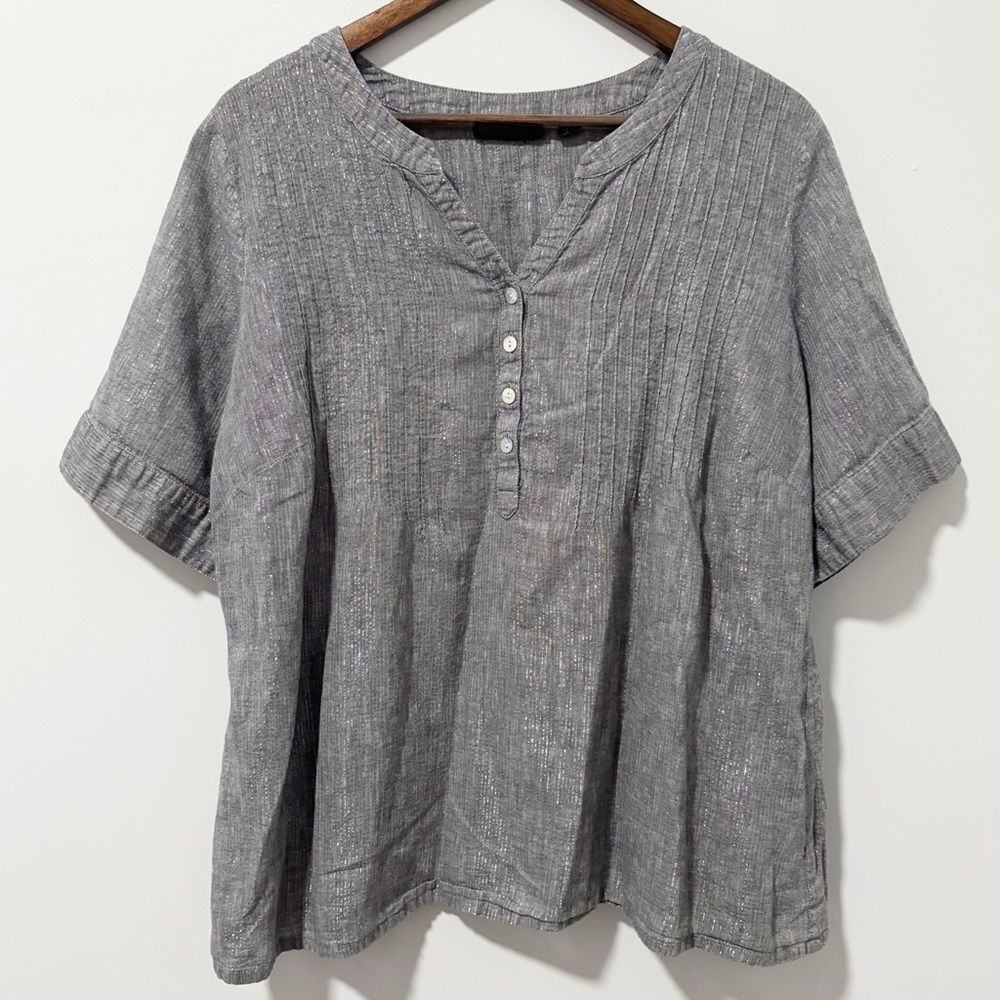 Avenue Linen Blend Silver Popover Tunic Womens Size 18/20 Lagenlook Casual‎